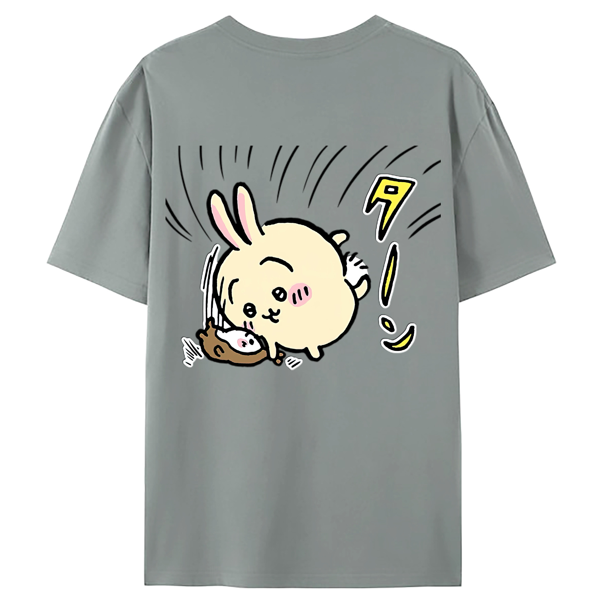 （画像用） ちいかわ うさぎ Chii-kawa usagi 綿100％ メンズ半袖Tシャツ（バックプリント） 通気性